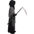 thumbnail image 2 of Kids Grim Reaper Costume with Glowing Red Eyes, Halloween Phantom Outfit Includes Scythe & Gloves for 8-10 Years, 2 of 6