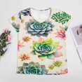 thumbnail image 4 of Succulent Floral Pattern Women's Blouse Short Sleeve Women's Top T-Shirt Spring Summer Clothes, 4 of 7
