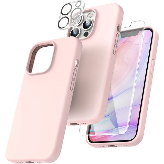 TOCOL Funda 5 en 1 para iPhone 13, con 2 protectores de pantalla + 2 protectores de lente de cámara, funda de silicona líquida para iPhone 13, azul medianoche