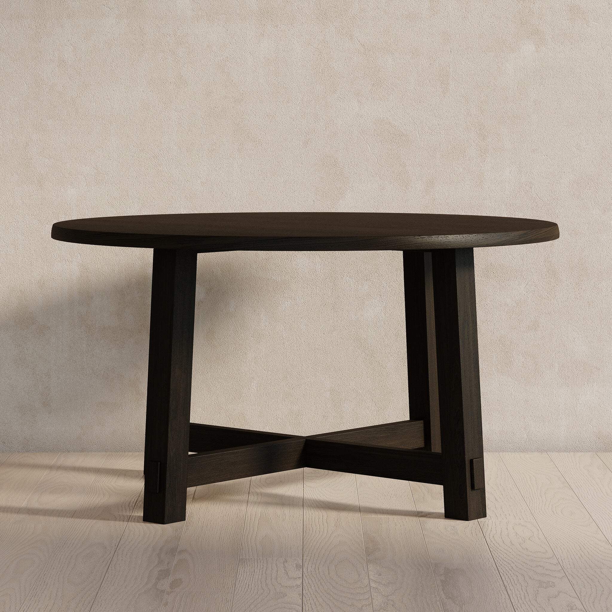 Maven Lane Sasha Large Circular Wood Round Dining Table for Modern Kitchen, Bistro, or Meeting Room in Rustic Weathered Grey Finish