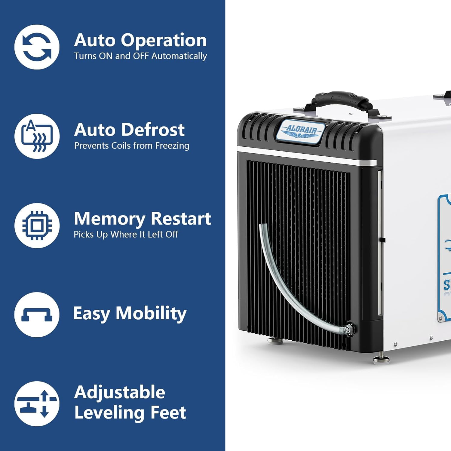 ALORAIR Basement/Crawl Space Dehumidifiers 198 Pint (Saturation), 90 PPD (AHAM), Listed, Auto Defrosting System, Commercial Dehumidifier
