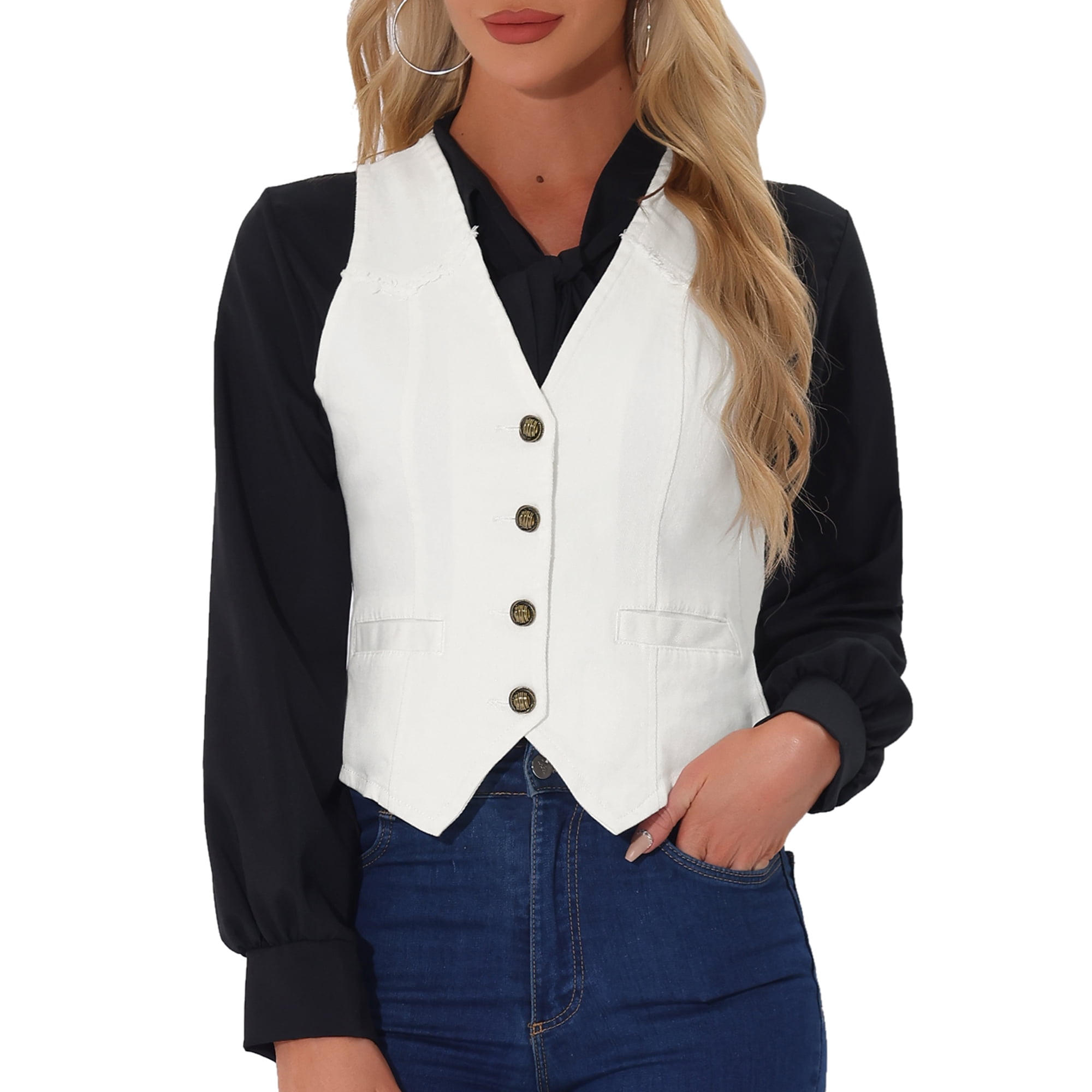Distressed sleeveless denim jacket hotsell