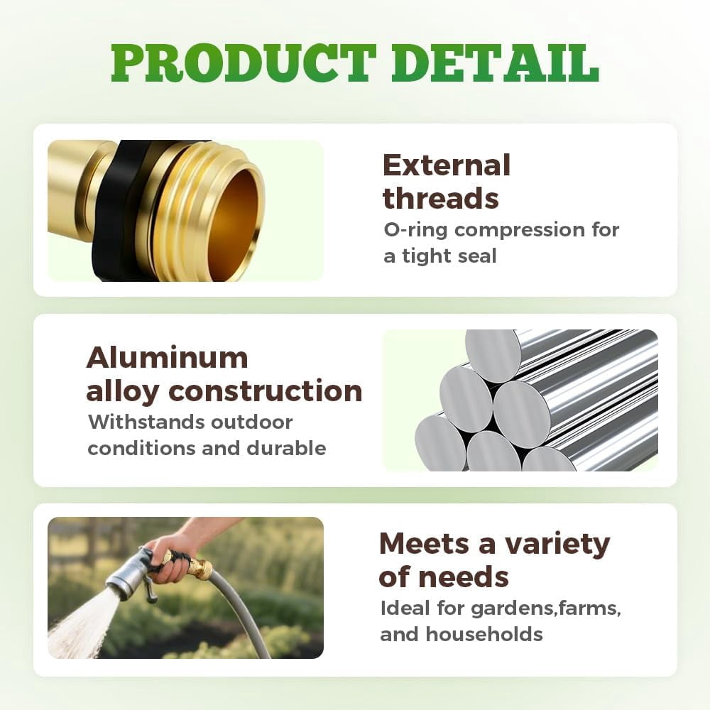 Garden Hose Quick Connector,3/4 Inch GHT Solid Brass Garden Hose Quick Connect Fittings, Water Hose Connectors with Leak-Proof Seal & Universal Fit for Outdoor Gardening and Cleaning Use (6 Sets)