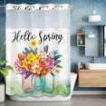thumbnail image 6 of Hello Spring Flowers No Hooks Shower Curtain with Snap-in Liner Yellow Pink Flower Plant Gradient Green Shower Curtains for Bathroom, Waterproof, Easy Install, Washable 48"x72", 6 of 9