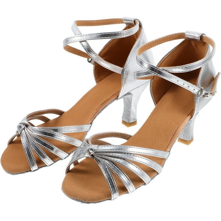 1 Pair of High-heeled Shoes Knotted Strap High Heels Latin Dancing Shoes for Lady - Size 37 (Silver)