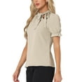 thumbnail image 4 of BLUSAS de Trabajo para Mujeres INSPIRE CHIC de Verano Color Sólido con Cuello de Lazo y Mangas Cortas Color Caqui Claro M, 4 of 6
