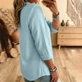 thumbnail image 4 of ClodeEU Women's Linen Blend V Neck 3/4 Sleeve Tunic Blouse,Casual Loose Henley Shirt Top Blue,Women's Plus S, 4 of 5