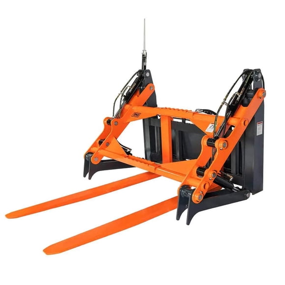 TMG Industrial 60" Four-Cylinder Pallet Fork Pipe Grapple, 6200-lb Lift Capacity, ITA Class III Forged Tines, Skid Steer Mount