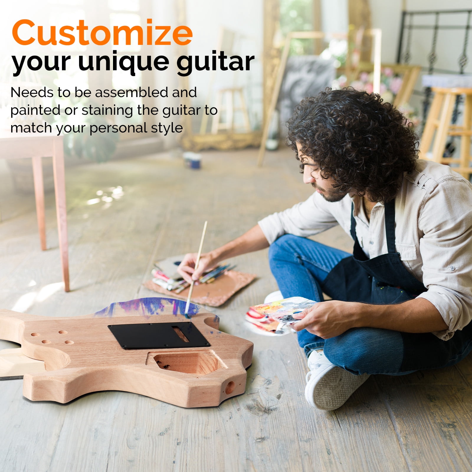 GLARRY DIY Electric Guitar Kit, 6 Strings, Mahogany Wood Body, Maple Neck, Beginner, All Components Included, Build Your Own Guitar (GST)