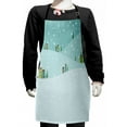 thumbnail image 1 of Winter Kids Apron, Cartoon Style Snowing Landscape Houses on Mountains in Pastel Tones Print, Boys Girls Apron Bib with Adjustable Ties for Cooking Baking Painting, Seafoam and Pale Blue, by Ambesonne, 1 of 2