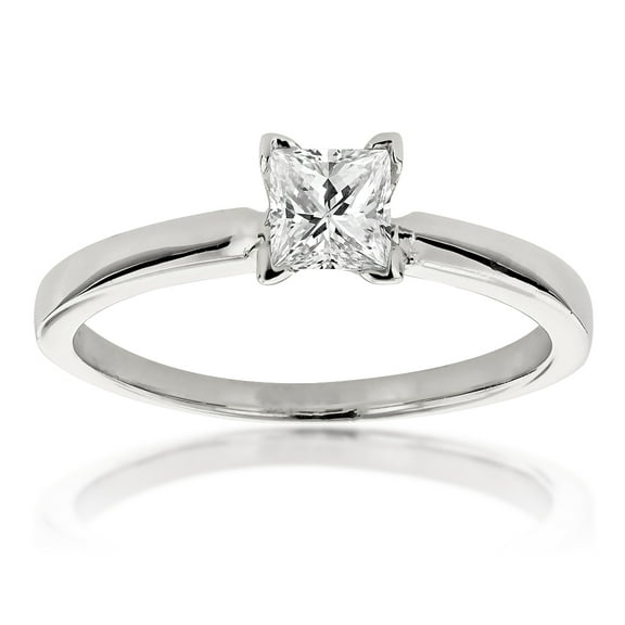 Ladies 14K Princess Cut Natural 0.4 Ctw Diamond Solitaire Engagement Ring (White Gold Size 8.5)