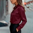 thumbnail image 6 of Dresfit Dress Shirt for Woman Collared Polo Shirts Chest Pockets Spring Long Sleeve Satin Formal Silk Blouses 2026 Lantern Cuffs Loose Elegant Tunic Wine 2XL, 6 of 6