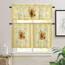 Kitchen Curtains Set, Sunflower Bee Kitchen Curtains and Valances Set, Pastoral Summer Flowers Yellow Rod Pocket Tier Curtains 36 Inch Length for Cafe/Bedroom Windows