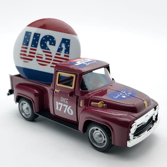 Patriotic 4th of July Metal Truck Decor,Memorial Day Metal Truck with Ornaments,Independence Day Farmhouse Vintage Pickup Car Decor for Tabletop Centerpiece Home Kitchen Decorations