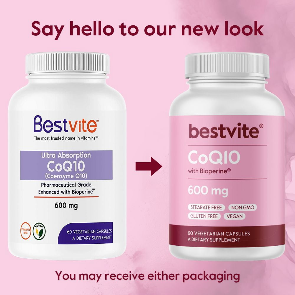Coenzyme CoQ10 600mg with Bioperine (120 Vegetarian Capsules) (2-Pack) Naturally Fermented - No Stearates - No Fillers - Vegan - Non GMO - Gluten Free
