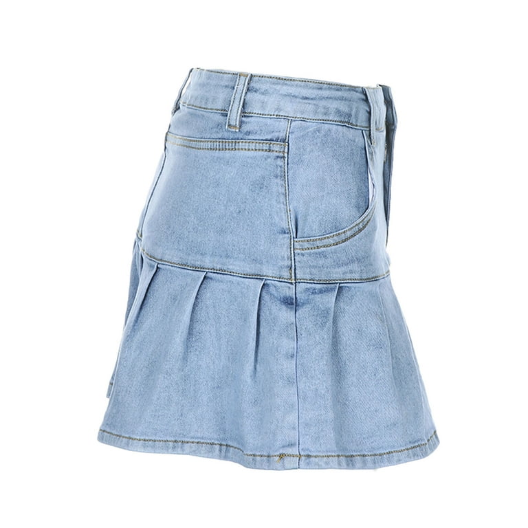 Womens High Waist Denim Skirts Y2K A Line Pleated Ruffle Mini Jean Skirt E Girl Flared Tennis Golf Short Cargo Skirt Walmart