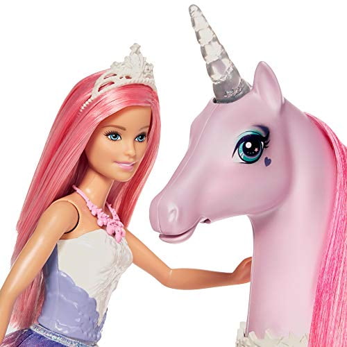 Barbie Dreamtopia Magical Lights Unicorn with Rainbow Mane, Lights and  Sounds, Barbie Princess Doll with Pink Hair and Food Accessory, Gift for 3  to 7