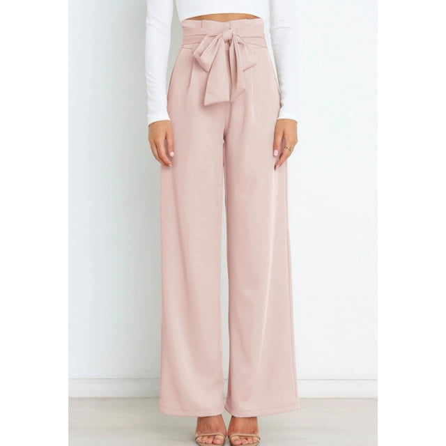 Pantalones elásticos de mujer, pantalones elegantes de mujer con lazo, pantalones de cintura alta