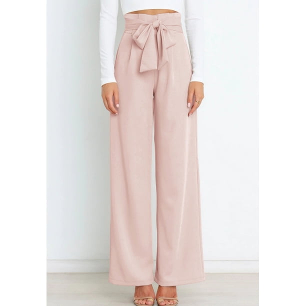 Pantalones elásticos de mujer, pantalones elegantes de mujer con lazo, pantalones de cintura alta