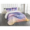 thumbnail image 3 of Ambesonne Whale Quilted Bedspread Set 3 Pcs, Dreamy Night with Clouds, Queen Size, Peach Lilac Dark Blue, 3 of 5