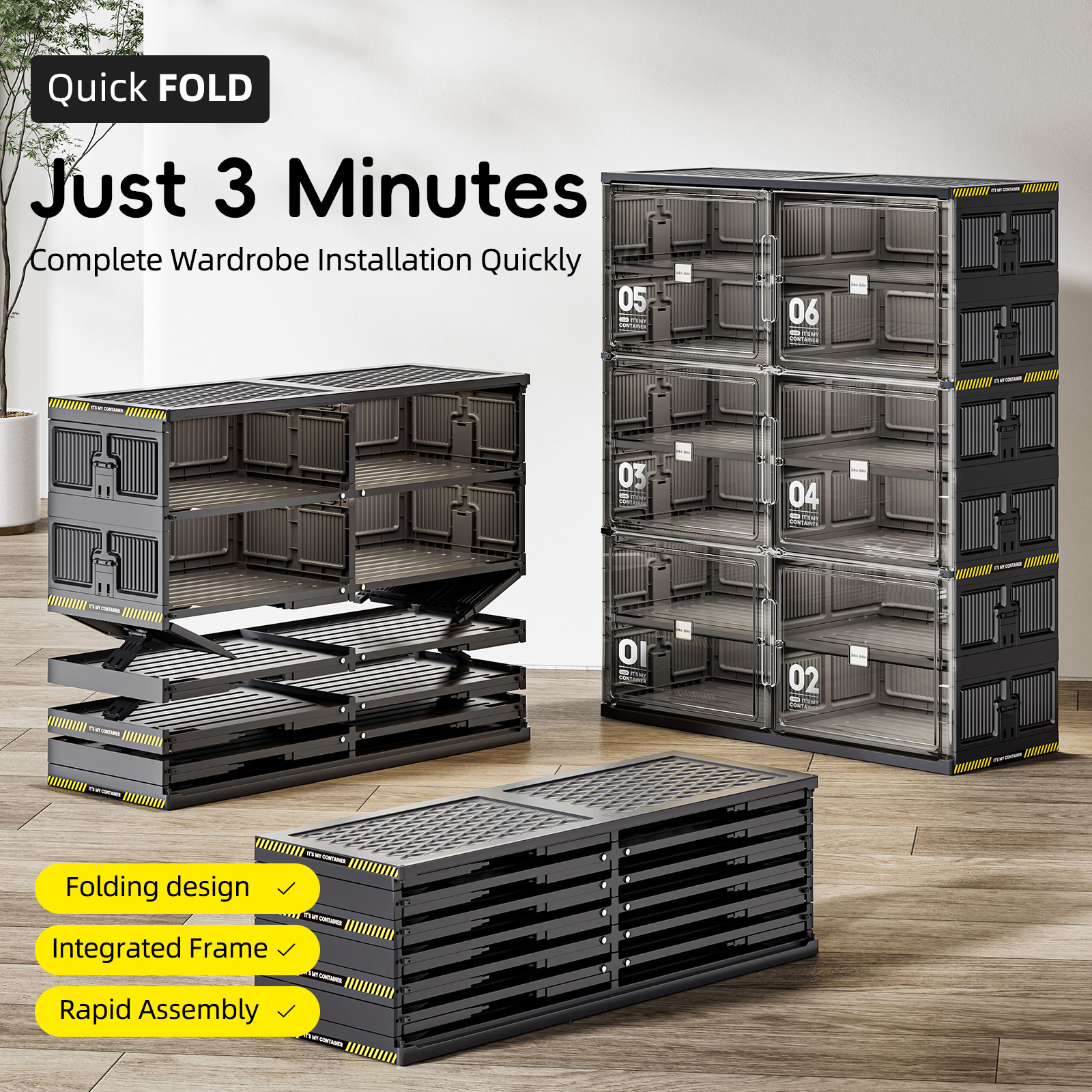 JEKO&JEKO 10-Tier Double Column Foldable Shoe Storage Rack with Magnetic Doors, Black