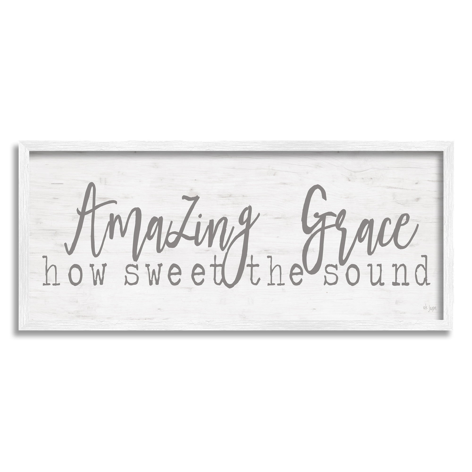 Stupell Industries Amazing Grace Spiritual Christian Phrase Grain Pattern Graphic Art White Framed Art Print Wall Art, Design by Jaxn Blvd.