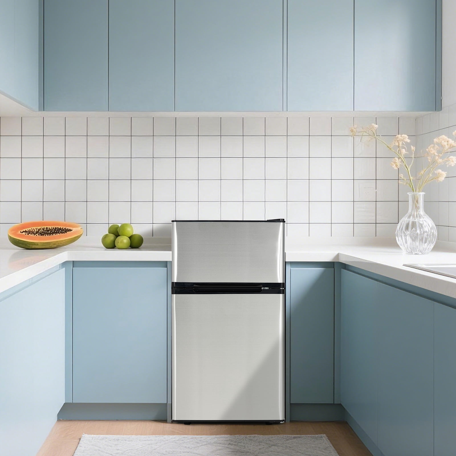 Double Door Mini Fridge with Freezer - 3.1 Cu.Ft Compact Refrigerator for Dorm, Apartment & Office