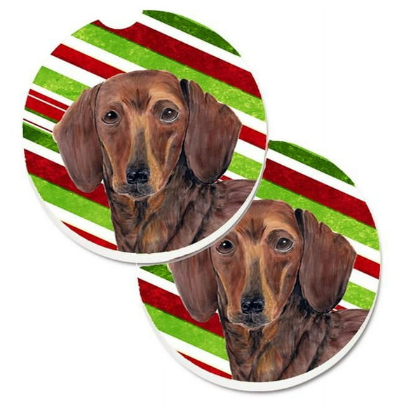 Dachshund Candy Cane Holiday Christmas Set of 2 Cup Holder Car Coaster