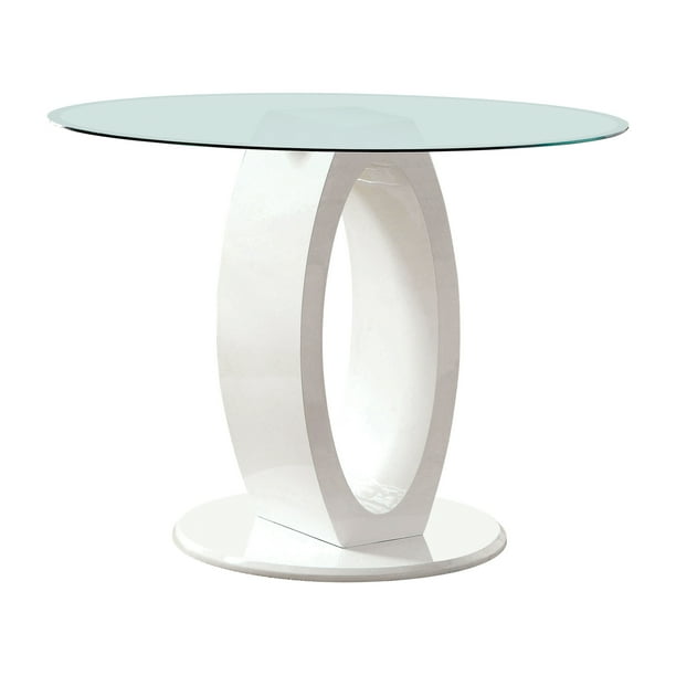 Furniture of America Janus Round Glass Top Counter Dining Table, White
