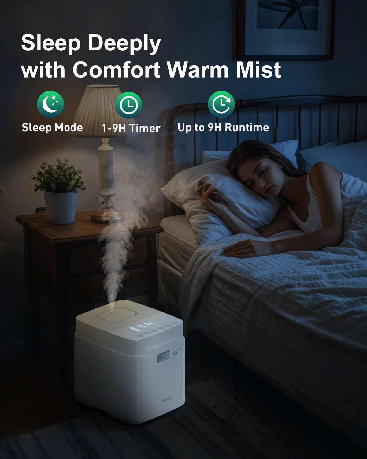 Mifasol Stainless Steel Humidifier, 3.3L/0.87Gal Steam Humidifier Large Room up to 800 sq ft, Easy to Clean Warm Mist Humidifiers for Bedroom, White