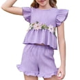 thumbnail image 2 of ITSAME Girls Outfit 2-Piece, Flower Embroidery Top and Ruffled Shorts Summer Casual Clothing Set Purple Size 3-4T, 2 of 8