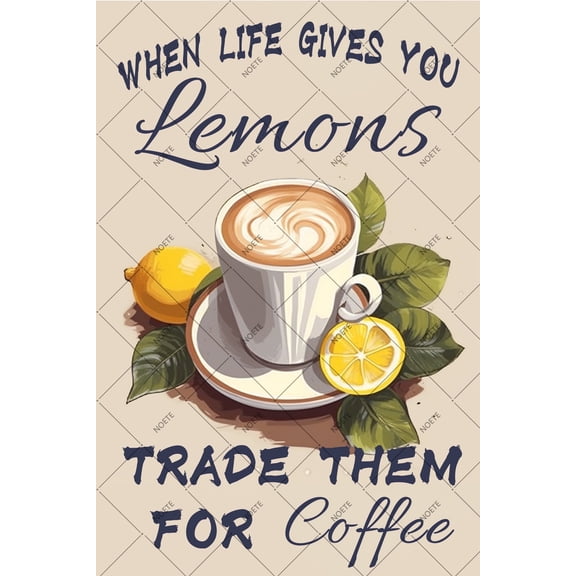 Noete Vintage Funny Lemon Coffee Metal Tin Sign 12x16 Inch Retro Wall Art for Kitchen, Cafe & Bar - Perfect Lemon Kitchen Decor Gift for Home & Office