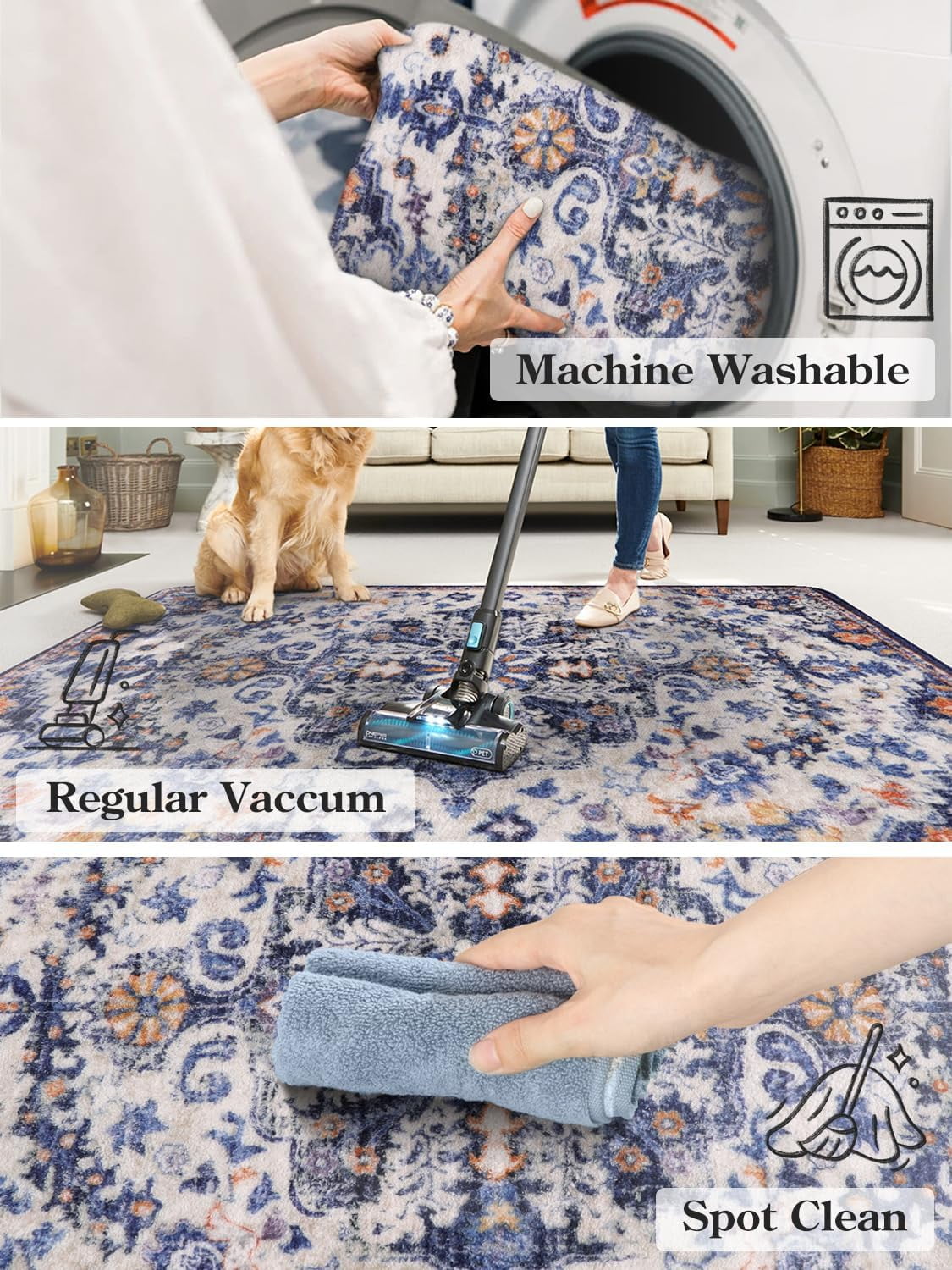 Bohemian Floral Medallion Runner Rug - 2x5 Laundry Room Rug Bathroom Runner Oriental Kitchen Mat, Soft Washable Non-Slip Low-Pile Indoor Carpet Runner for Bedside Living Room Decor