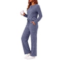 thumbnail image 3 of Weekease Woman Pajamas Set Henley Neck Long Sleeve Tops Drawstring Pants Two Piece Outfit Loungewear with Pockets, 3 of 7