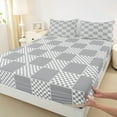 thumbnail image 3 of jejeloiu Geometric Classic Plaid Queen Sheet Sets,Abstract Geometric Checkerboard Flat Sheet,Gray Geometrical Grid Queen Fitted Sheet For Children,Breathable Home Decor,4-Piece, 3 of 7