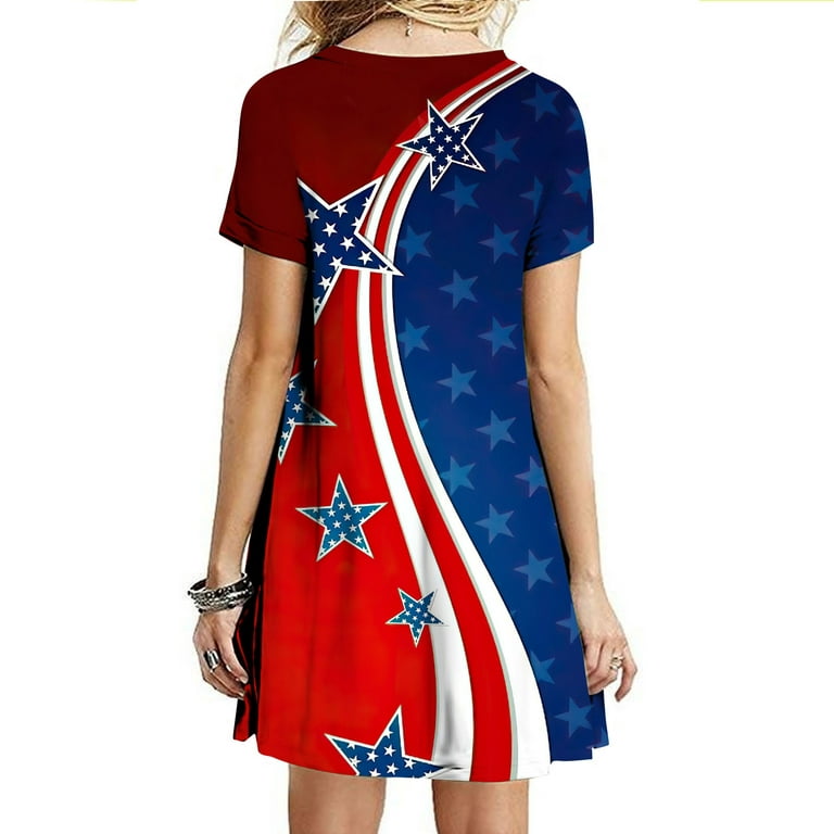 Gaecuw Red White Blue Mini Dresses American Flag Clothing Fashion