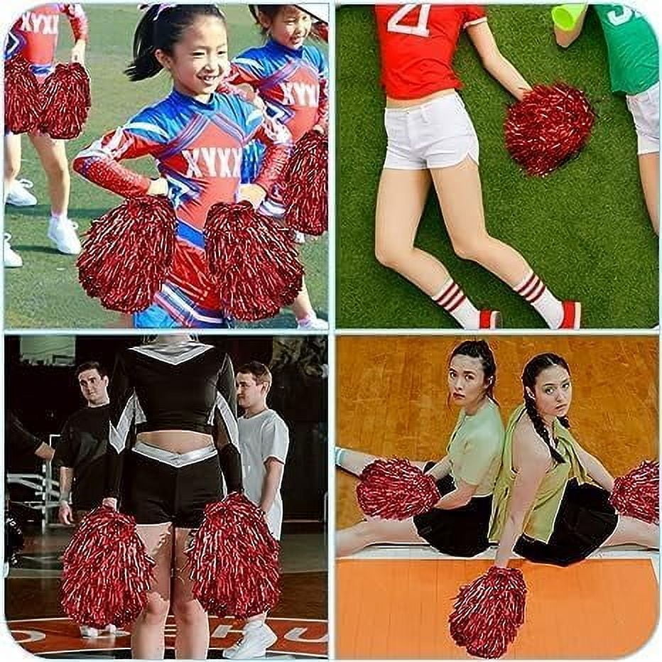Zhangyh Pom Poms Cheerleading,Fluffy Cheerleader Pompoms with Baton Handle,Metallic Pom Poms Cheerleading for Adults Team Spirit Sports Game Dancing Party (Blue, 4 Pack)
