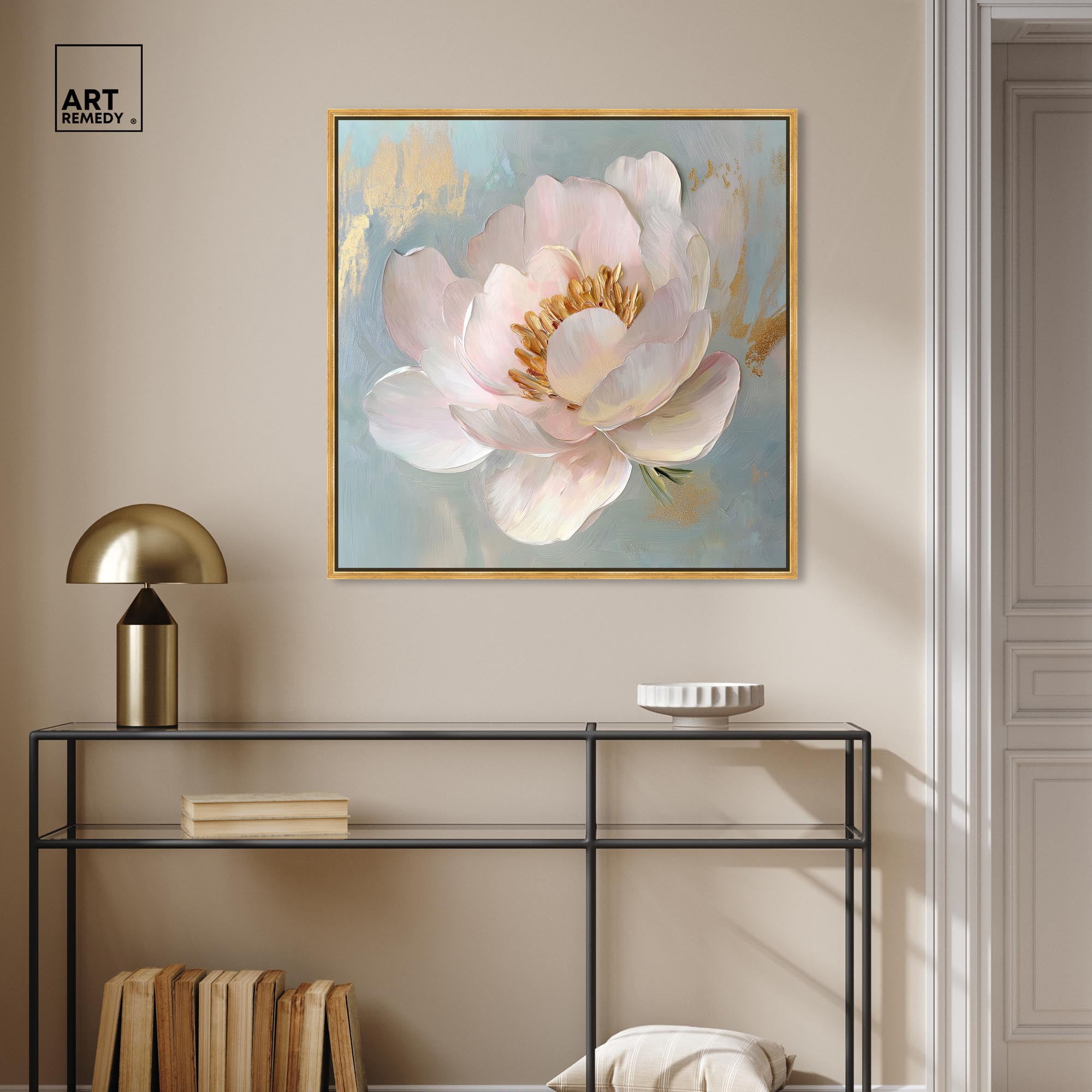 Whispers of a Golden Dawn Canvas Flower Art by Art Remedy, Gold Frame, 30" x 30"
