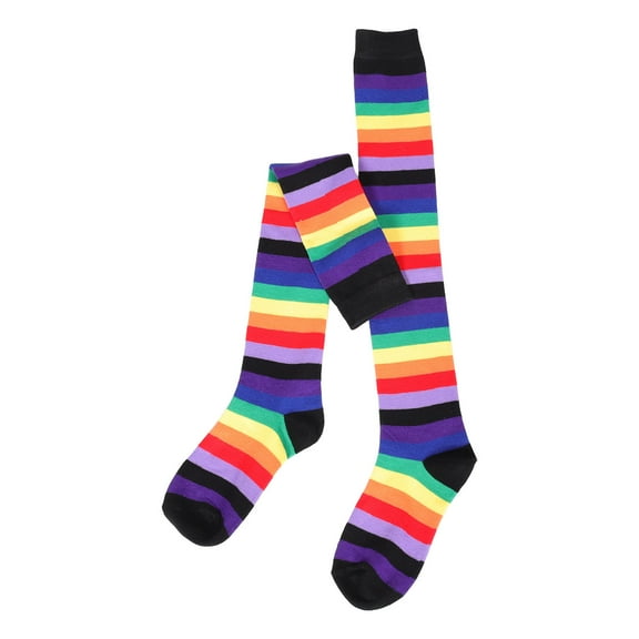 FRCOLOR 1 Pair Cute Thigh High Socks For Girls Colorful Striped Long Socks For Cosplay Cute Women Long Socks Festival Colorful Socks