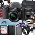 thumbnail image 1 of Sony Alpha ZV-E10 Mirrorless Vlog Camera With 16-50mm Lens + 128GB Memory Card + Filter Kit + Tripod + Case + A-Cell Mobility Accessory Bundle (Black), 1 of 1