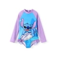 thumbnail image 1 of Traje de baño Disney Stitch de una pieza, manga larga, UPF 50+, para niñas de 8 a 9 años, 1 of 6