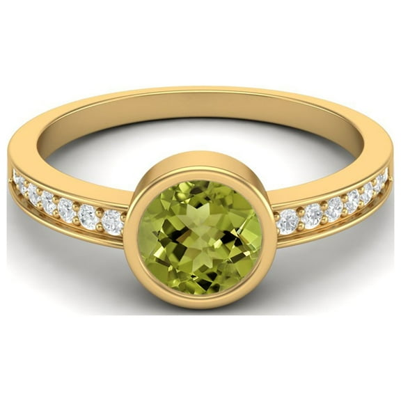 6mm Round Peridot 925 Sterling Silver Gold Vermeil Solitaire Side Accents Women Valentines Day Gifts Ring