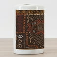 thumbnail image 3 of Prehistoric Ceramic Toothbrush Holder, Aboriginal Style Patterns Tribal Motifs Objects Collage of Cave Pictures, Versatile Countertop for Bathroom, 4.5" X 2.7", Orange and Black, by Ambesonne, 3 of 4