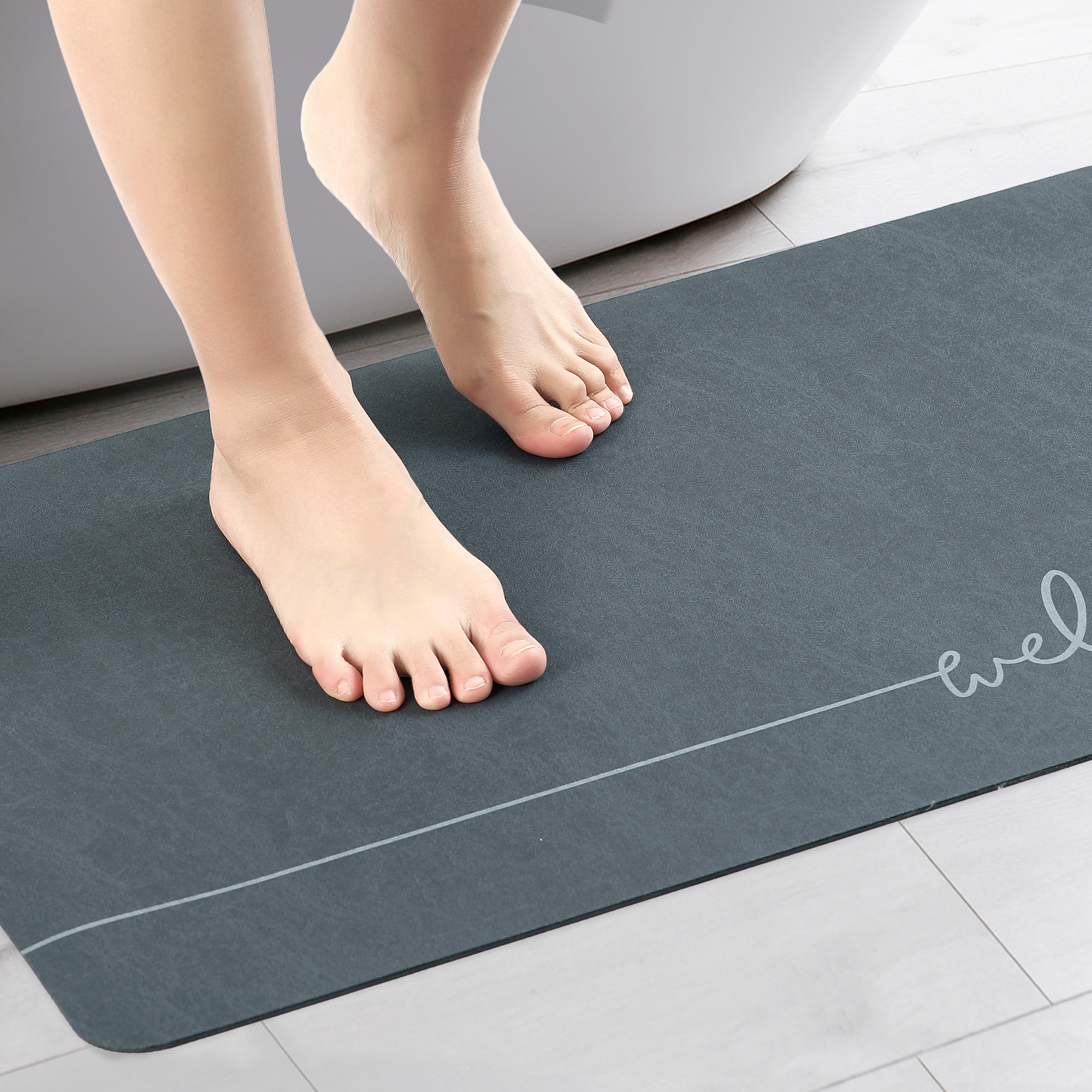 Unique Bargains Absorbent Bath Mat Non-Slip Floor Rug for Bathroom Kitchen Shower Sink Navy Blue Welcome-3 20"x32"