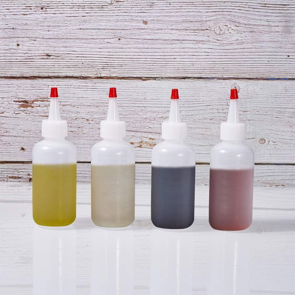 16 Packs 4oz Plastic Squeeze Bottle Red Tip Cap Bottle with Measurement and Extra 16 Chalk Labels 6 Funnels 6 Droppers 6 Red Tip 2 Red Caps 1 Brush