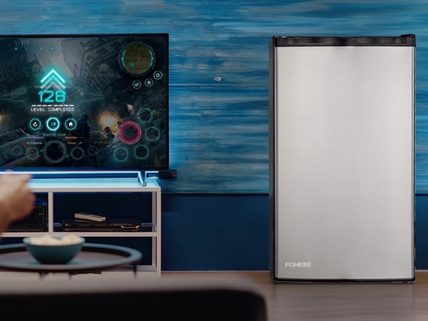 3.2 Cu.ft Mini Refrigerator with 7 Temp Control, FOHERE Compact Fridge with Freezer, Low Noise, Stainless Steel