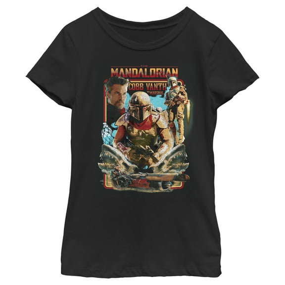 Girl's Star Wars: The Mandalorian Cobb Vanth Poster Graphic Tee Black X Large