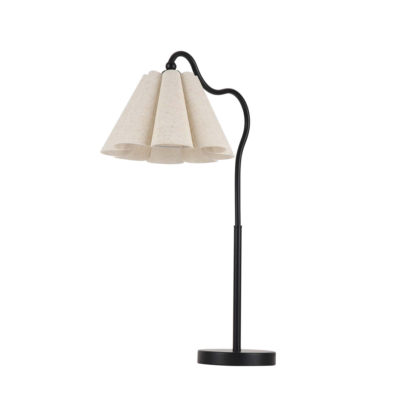 KUNJOULAM Modern Minimalist Style Black Curved Metal Lamp Post Decorative Desk Lamp, Use E26 Bulb With Linen Petal Shaped Lampshade (bulb Not Included)