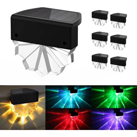 Solar Deck Lights Outdoor Waterproof  6 Pack LED Fence Light for Patio Decor  Solar Powered Outside Step Lights for Pool Patio Garden Warm White/Color Changing Glow Stair Lighting