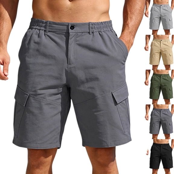 IhhxPro Men's Outdoor Cargo Shorts Elastic Waist Quick Dry Multi-Pocket Men Summer Work Hiking Casual Loose Fit Lightweight Cotton Travel S-3XL